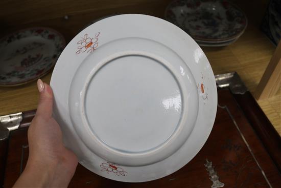 Eight Chinese export plates and dishes largest diameter 23cm